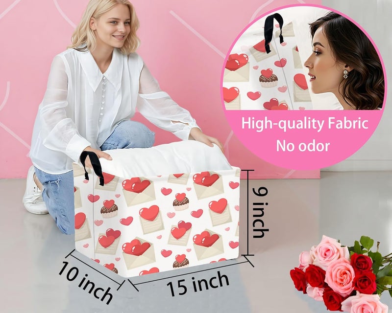BOOHIT Valentines Day Basket Large Foldable Heart Shaped Storage Box for Gifts Kids Empty Storage Bins Rectangular Toy Organizer Decor (Envelope Cake Love) - Image 2